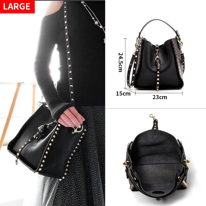 Genuine Leather Bags Women Rivet Crossbody Bags Women Causal Messenger Shoulder Bag Luxury Handbags Brands Designer Famous Bags