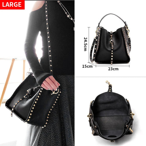 Genuine Leather Bags Women Rivet Crossbody Bags Women Causal Messenger Shoulder Bag Luxury Handbags Brands Designer Famous Bags